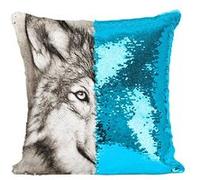 Fabulous Housse de Coussin à Sequin - Paillettes Turquoise Dessin Tete De Loup Noir Et Blanc [40 x 40 cm] Turquoise G