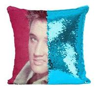 Fabulous Housse de Coussin à Sequin - Paillettes Turquoise Elvis Presley Chanteur [40 x 40 cm] Turquoise G