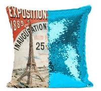 Fabulous Housse de Coussin à Sequin - Paillettes Turquoise Exposition Universelle 1889 Paris Tour Eiffel [40 x 40 cm] Turquoise G