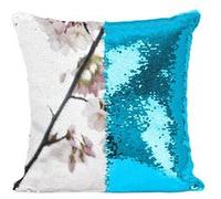 Fabulous Housse de Coussin à Sequin - Paillettes Turquoise Fleurs de Cerisier Printemps [40 x 40 cm] Turquoise G