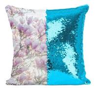 Fabulous Housse de Coussin à Sequin - Paillettes Turquoise Fleurs de Cerisier Printemps Contre-jour 1 [40 x 40 cm] Turquoise G