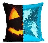 Fabulous Housse de Coussin à Sequin - Paillettes Turquoise Halloween Citrouille Effrayante [40 x 40 cm] Turquoise G