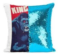 Fabulous Housse de Coussin à Sequin - Paillettes Turquoise King Kong Peinture Affiche Rétro Poster [40 x 40 cm] Turquoise G