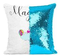 Fabulous Housse de Coussin à Sequin - Paillettes Turquoise Magique Licorne Rose Dormant sur Petit Nuage [40 x 40 cm] Turquoise G