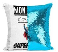 Fabulous Housse de Coussin à Sequin - Paillettes Turquoise Mon Papa Est Un Superman [40 x 40 cm] Turquoise G