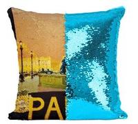 Fabulous Housse de Coussin à Sequin - Paillettes Turquoise Paris Obelisque Affiche Poster Vintage [40 x 40 cm] Turquoise G