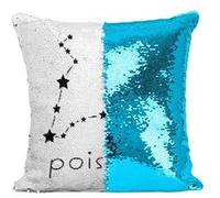 Fabulous Housse de Coussin à Sequin - Paillettes Turquoise Poissons Etoile Signe Astrologie [40 x 40 cm] Turquoise G