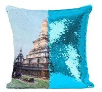 Fabulous Housse de Coussin à Sequin - Paillettes Turquoise Temple Tour Brune [40 x 40 cm] Turquoise G