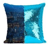 Fabulous Housse de Coussin à Sequin - Paillettes Turquoise Tour Eiffel Illuminée Vue De Paris [40 x 40 cm] Turquoise G
