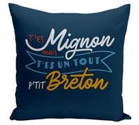 Fabulous Housse de coussin bleu T'es Mignon mais t'es un tout p'tit Breton [40x40 cm] Bleu G