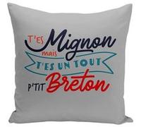 Fabulous Housse de coussin gris T'es Mignon mais t'es un tout p'tit Breton [40x40 cm] Gris G