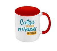 Fabulous Mug de Couleur Qualité Premium Rouge - Certifié meilleur Vétérinaire de l'univers Veto Animaux Docteur - Tasse avec anse et intérieur de couleur