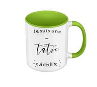 Fabulous Mug de Couleur Qualité Premium Vert - Je Suis Une Tatie Qui Dechire - Tasse avec anse et intérieur de couleur