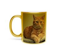 Fabulous Mug Doré en Céramique Chromé - Superbe/Chat Roux A Poil Long/Relax/Chill/Mignon - 325 ml