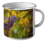 Fabulous Mug en métal émaille Bel Oiseau Sur Une Branche Blanc G