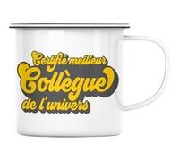 Fabulous Mug en métal émaille Certifié meilleur Collègue de l'univers Blanc G