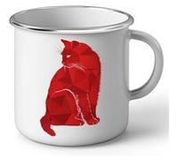Fabulous Mug en métal émaille Chat Rouge Illustration Dessin Polygones Blanc G