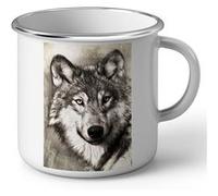 Fabulous Mug en métal émaille Dessin Tete De Loup Noir Et Blanc Blanc G