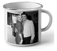 Fabulous Mug en métal émaille Elvis Presley Anita Wood Vintage Photo Blanc G