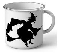Fabulous Mug en métal émaille Halloween Sorciere Balai Silhouette Blanc G
