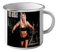 Fabulous Mug en métal émaille Jolie Fille Fitness Gym Blanc G