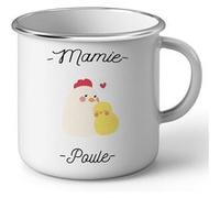 Fabulous Mug en métal émaille Mamie Poule Grand Mere Blanc G