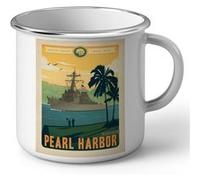 Fabulous Mug en métal émaille Pearl Harbor Hawaii Affiche Vintage Blanc G