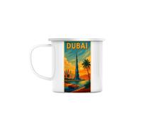 Fabulous Mug Métal Émaillé 284 ml Dubaï Burj Khalifa voyage rétro palmiers - Tasse Vintage Incassable Camping Randonnée