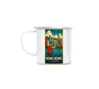 Fabulous Mug Métal Émaillé 284 ml Hong Kong port de Victoria illustration rétro voyage - Tasse Vintage Incassable Camping Randonnée