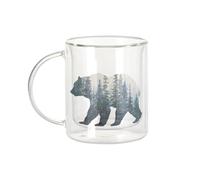Fabulous Mug Verre Double Paroi - Aquarelle Ours et Foret Illustration Peinture encre Nature - Tasse a Cafe et The Isotherme 330ml Effet Suspendu Anti-Brulure Imprime en France