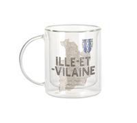 Fabulous Mug Verre Double Paroi - Ille et Vilaine 35 Departement Rennes Carte Ancienne Rare - Tasse a Cafe et The Isotherme 330ml Effet Suspendu Anti-Brulure Imprime en France
