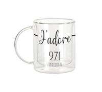 Fabulous Mug Verre Double Paroi - J'Adore 971 Guadeloupe Departement France Region - Tasse a Cafe et The Isotherme 330ml Effet Suspendu Anti-Brulure Imprime en France