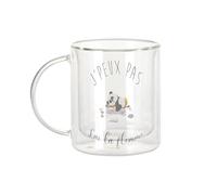 Fabulous Mug Verre Double Paroi - J'Peux Pas J'Ai La Flemme Humour Dessin Panda Avachi sur Bureau Animaux - Tasse a Cafe et The Isotherme 330ml Effet Suspendu Anti-Brulure Imprime en France