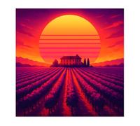 Fabulous Poster Affiche 31 x 31 cm Vignoble synthwave coucher de soleil ambiance retrowave - Impression Papier Brillant 150g