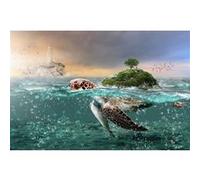 Fabulous Poster Tortue caouanne devant iles et statue (31cm x 47cm) G