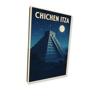 Fabulous Tableau Imprimé sur Toile 30 x 45 cm Chichen Itza pyramide maya nuit étoilée style vintage - Toile Épaisse 380g Montée sur Châssis Bois