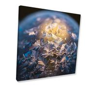 Fabulous Tableau Imprimé sur Toile 40 x 40 cm Cristaux de givre macro hiver bleu doré - Toile Épaisse 380g Montée sur Châssis Bois
