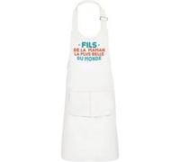 Fabulous Tablier Cuisine Enfant 2 Poches Blanc Fils de la Maman la plus belle du Monde - Haut de gamme Blanc G