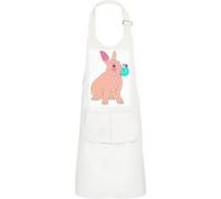 Fabulous Tablier Cuisine Enfant 2 Poches Blanc Lapin Rose et Petit Oiseau Violet Bulles - Haut de gamme Blanc G