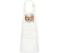 Fabulous Tablier Cuisine Enfant 2 Poches Blanc Peinture Caniche Beige Petit Chien - Haut de gamme Blanc G