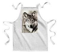 Fabulous Tablier Enfant Cuisine Dessin Tete De Loup Noir Et Blanc - Qualité Premium 100% Coton Blanc G