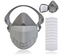 Faburo Masque anti-poussière réutilisable pour demi-visage avec 10 filtres remplaçables en coton, protection de sécurité adaptée pour la poussière, la peinture, la décoration, le travail du bois