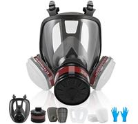 faburo Respirateur Intégral Réutilisable - 10 Filtres de Rechange & 5 Paires de Gants, Protection Respiratoire Complète Anti-Poussière et Anti-Gaz pour Peinture, Résine Époxy, Bricolage, Ponçage