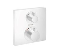 Façade pour mitigeur thermostatique encastré Ecostat Square avec robinet d'arrêt et inverseur blanc mat