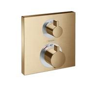 Façade pour mitigeur thermostatique encastré Ecostat Square avec robinet d'arrêt et inverseur bronze brossé
