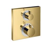 Facade thermostatique encastré Ecostat Square avec robinet d'arrêt et inverseur aspect doré poli + corps encastré