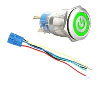 FACAIIO Bouton poussoir à LED 19 mm 12 V avec symbole marche/arrêt en métal | Coque étanche en alliage d'aluminium pour voiture, camion, bateau, camping-car avec connecteur de fil 5 A 250 V