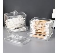 FACAIIO Lot de 2 distributeurs transparents Qtip pour cotons-tiges de grande capacité avec couvercle anti-poussière en plastique transparent pour salle de bain Q-Tips et cure-dents