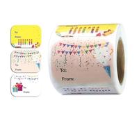 FACAIIO Lot de 200 autocollants « Happy Birthday » pour emballage de décorations de fête 5 x 3,8 cm, rouleau de papier enduit multicolore