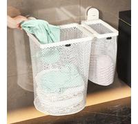 FACAIIO Panier à linge pliable pour économiser de l'espace, fixation murale avec ventouses puissantes, panier à linge en maille respirante pour salle de bain
